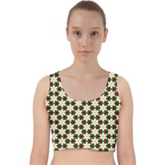 Pattern Flowers White Green Velvet Racer Back Crop Top