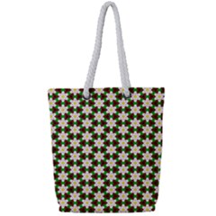 Pattern Flowers White Green Full Print Rope Handle Tote (small)