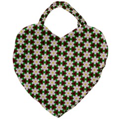 Pattern Flowers White Green Giant Heart Shaped Tote by HermanTelo