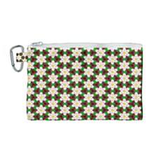 Pattern Flowers White Green Canvas Cosmetic Bag (medium)