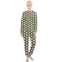 Pattern Flowers White Green Women s Lounge Set