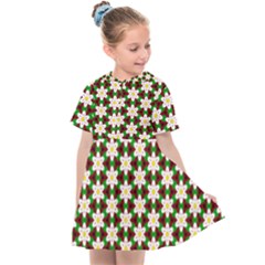 Pattern Flowers White Green Kids  Sailor Dress