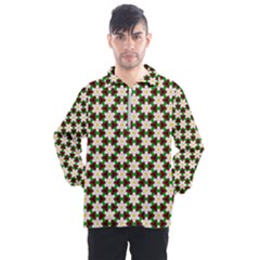 Pattern Flowers White Green Men s Half Zip Pullover by HermanTelo