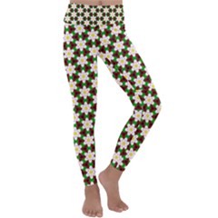 Pattern Flowers White Green Kids  Lightweight Velour Classic Yoga Leggings by HermanTelo