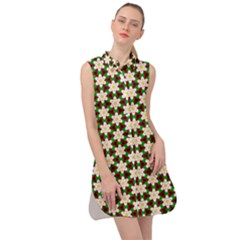 Pattern Flowers White Green Sleeveless Shirt Dress by HermanTelo