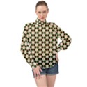 Pattern Flowers White Green High Neck Long Sleeve Chiffon Top View1