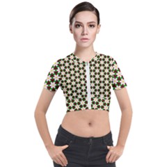 Pattern Flowers White Green Short Sleeve Cropped Jacket