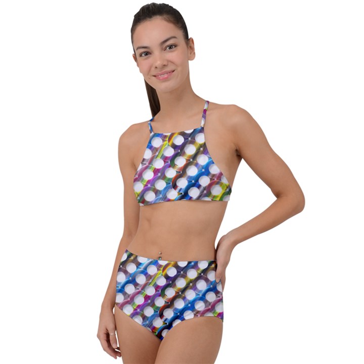 Rings Geometric Circles Random High Waist Tankini Set