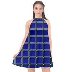 Background Pattern Design Geometric Halter Neckline Chiffon Dress  by Sudhe