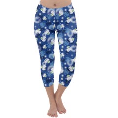 White Flowers Summer Plant Capri Winter Leggings 