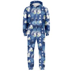 White Flowers Summer Plant Hooded Jumpsuit (men) 