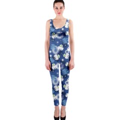 White Flowers Summer Plant One Piece Catsuit