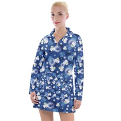 White Flowers Summer Plant Women s Long Sleeve Casual Dress