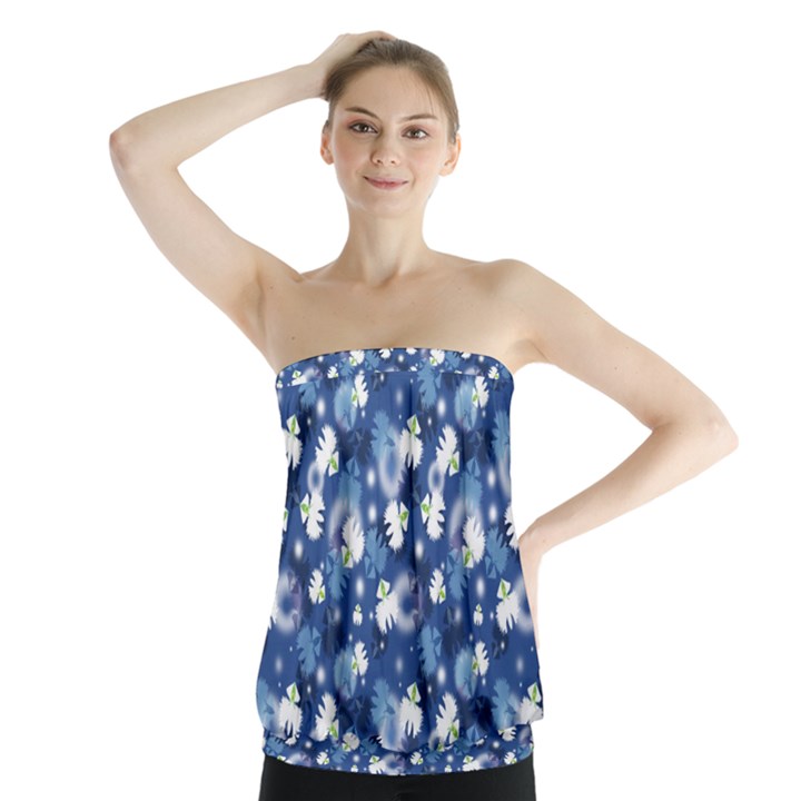 White Flowers Summer Plant Strapless Top