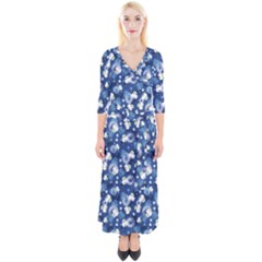 White Flowers Summer Plant Quarter Sleeve Wrap Maxi Dress