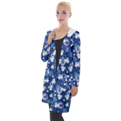 White Flowers Summer Plant Hooded Pocket Cardigan