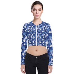 White Flowers Summer Plant Long Sleeve Zip Up Bomber Jacket