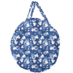 White Flowers Summer Plant Giant Round Zipper Tote