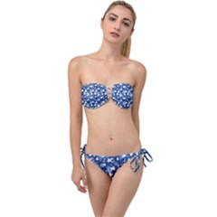 White Flowers Summer Plant Twist Bandeau Bikini Set