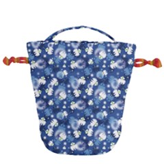 White Flowers Summer Plant Drawstring Bucket Bag