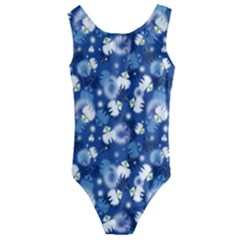 White Flowers Summer Plant Kids  Cut-out Back One Piece Swimsuit