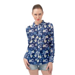 White Flowers Summer Plant Long Sleeve Chiffon Shirt