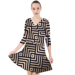 Geometric Pattern   Seamless Luxury Gold Vector Quarter Sleeve Front Wrap Dress by Sudhe