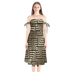 Geometric Pattern   Seamless Luxury Gold Vector Shoulder Tie Bardot Midi Dress by Sudhe