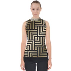 Geometric Pattern   Seamless Luxury Gold Vector Mock Neck Shell Top by Sudhe