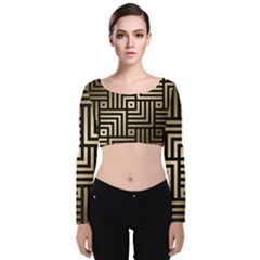 Geometric Pattern   Seamless Luxury Gold Vector Velvet Long Sleeve Crop Top by Sudhe