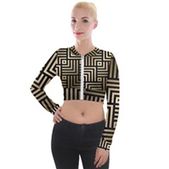 Geometric Pattern   Seamless Luxury Gold Vector Long Sleeve Cropped Velvet Jacket by Sudhe