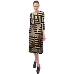 Geometric Pattern   Seamless Luxury Gold Vector Ruffle End Midi Chiffon Dress