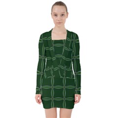 Background Pattern Design Geometric Green V-neck Bodycon Long Sleeve Dress by Sudhe