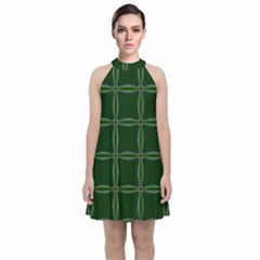 Background Pattern Design Geometric Green Velvet Halter Neckline Dress  by Sudhe