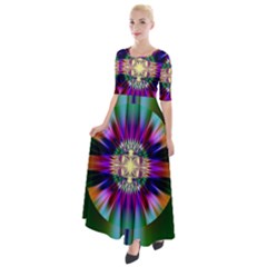 Abstract Art Fractal Creative Green Half Sleeves Maxi Dress