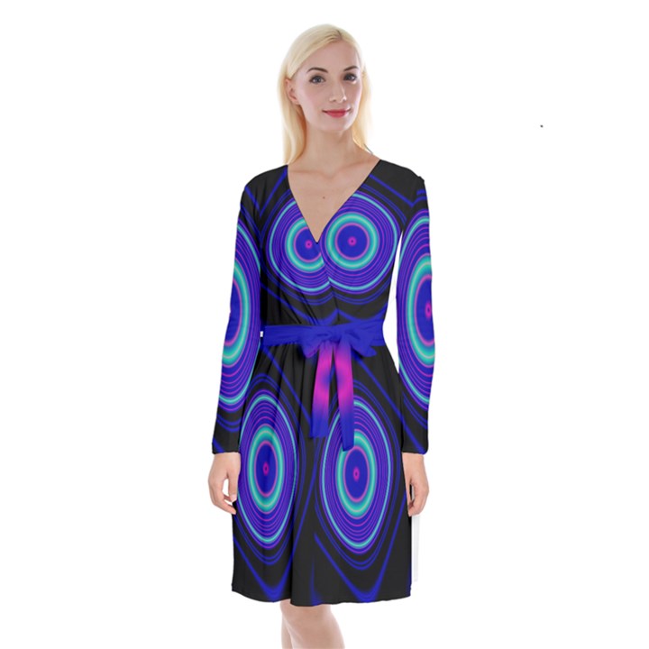 Digital Art Background Pink Blue Long Sleeve Velvet Front Wrap Dress