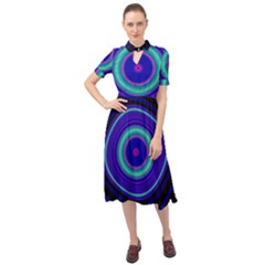 Digital Art Background Pink Blue Keyhole Neckline Chiffon Dress