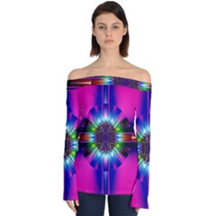 Abstract Art Fractal Creative Pink Off Shoulder Long Sleeve Top by Sudhe