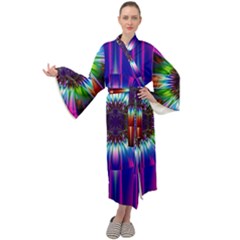 Abstract Art Fractal Creative Pink Maxi Tie Front Velour Kimono by Sudhe