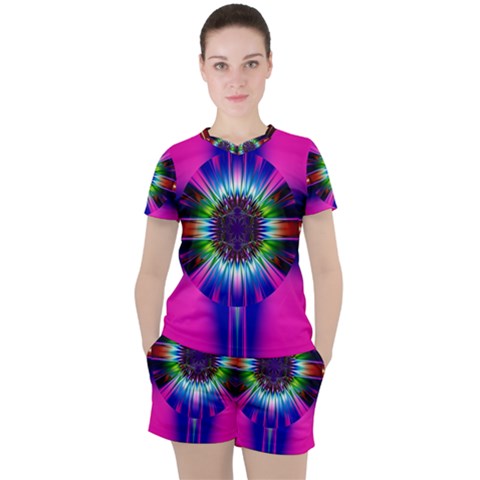 Abstract Art Fractal Creative Pink Women s Tee And Shorts Set by Sudhe