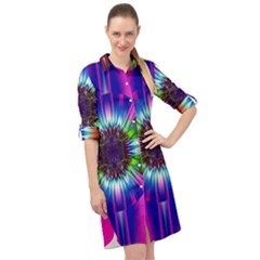 Abstract Art Fractal Creative Pink Long Sleeve Mini Shirt Dress