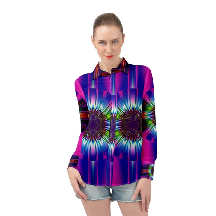 Abstract Art Fractal Creative Pink Long Sleeve Chiffon Shirt