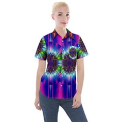 Abstract Art Fractal Creative Pink Women s Short Sleeve Pocket Shirt