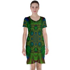 Abstract Background Design Green Short Sleeve Nightdress by Sudhe