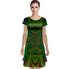 Abstract Background Design Green Cap Sleeve Nightdress by Sudhe