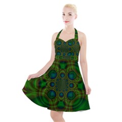 Abstract Background Design Green Halter Party Swing Dress 