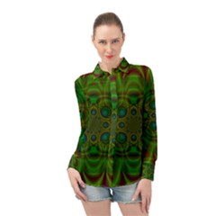 Abstract Background Design Green Long Sleeve Chiffon Shirt