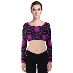 Abstract Background Design Purple Velvet Long Sleeve Crop Top by Sudhe