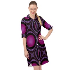 Abstract Background Design Purple Long Sleeve Mini Shirt Dress by Sudhe