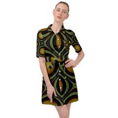 Abstract Background Design Belted Shirt Dress